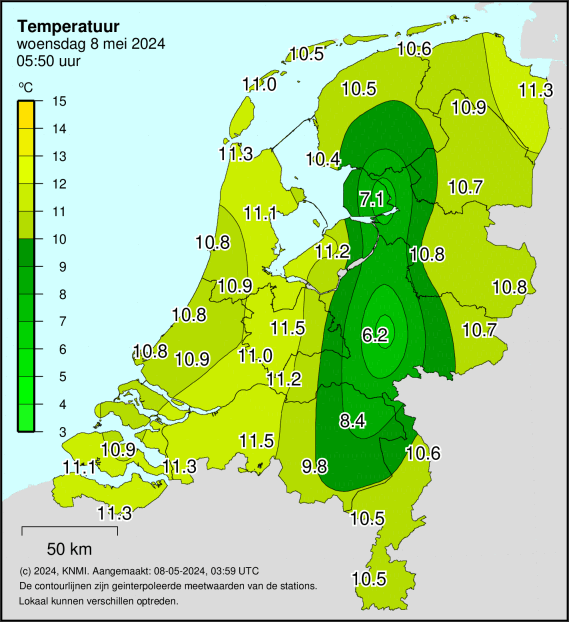 Actuele temperatuur in Nederland